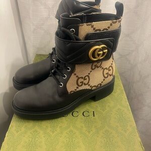 Gucci Black and Brown Combat Boots